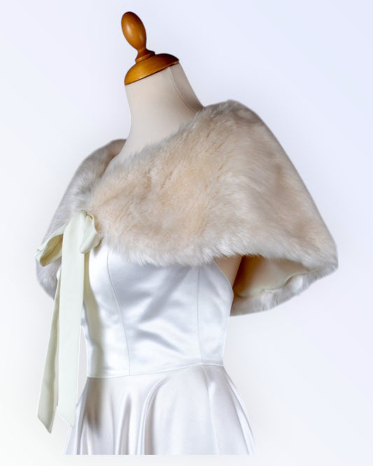 Natural white faux fur cape