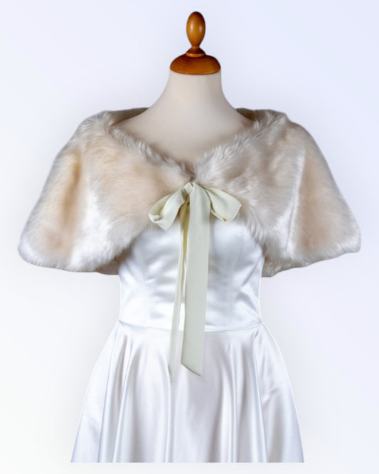 Natural white faux fur cape