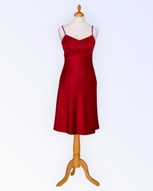 Red satin formal dress