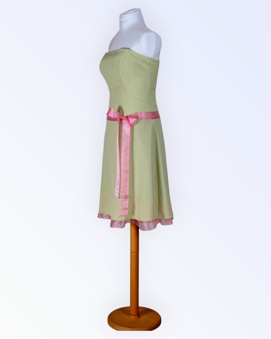 Light green cocktail dress with pink accents