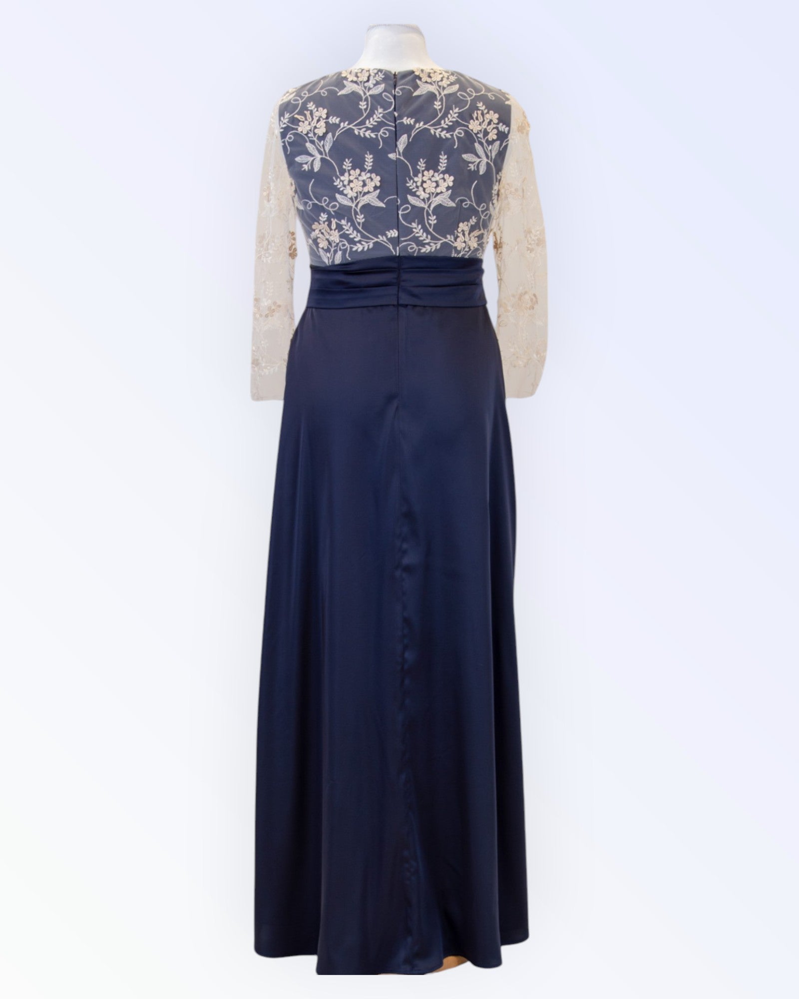 Navy blue satin long evening dress