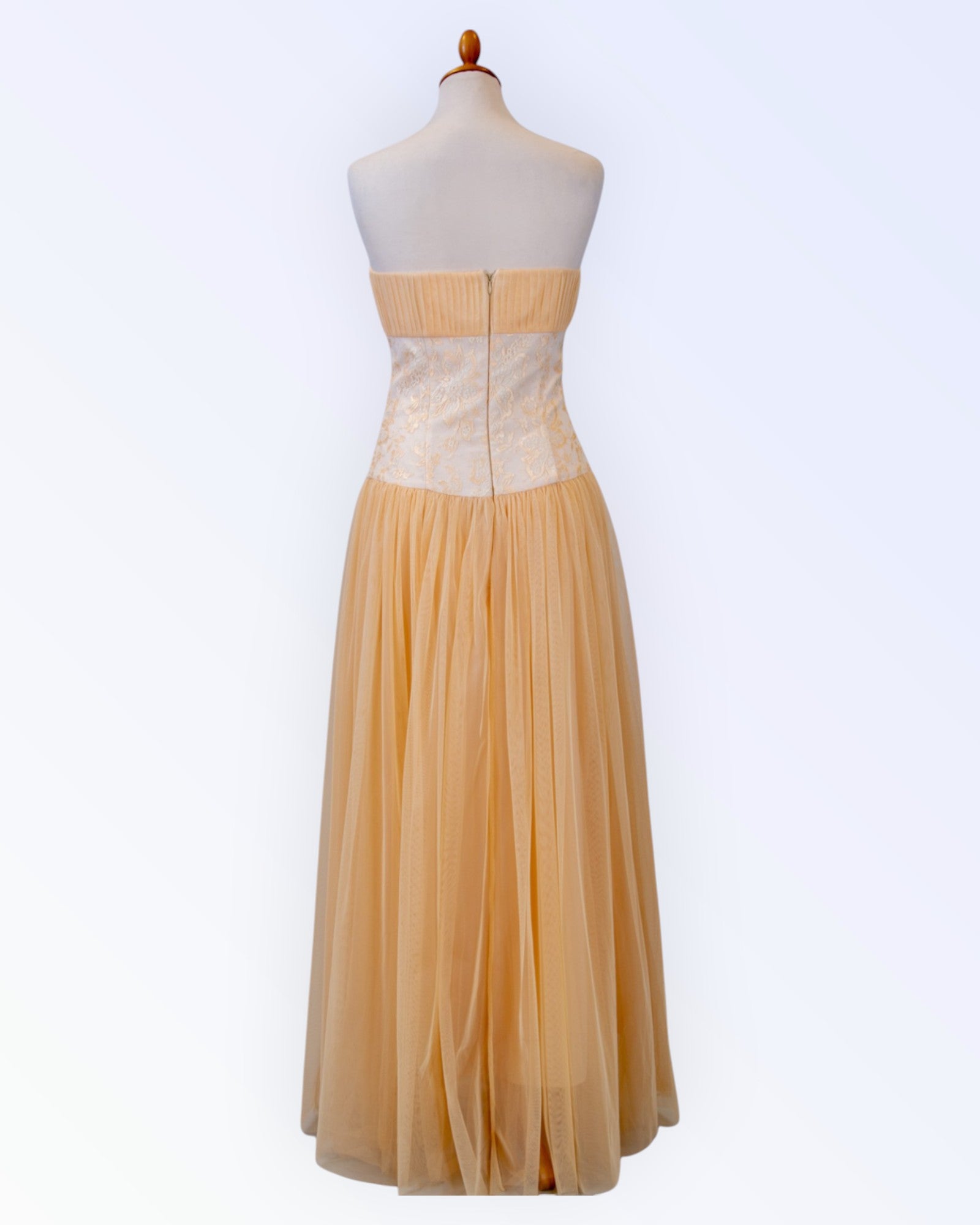 Festive maxi dress with peach tulle skirt