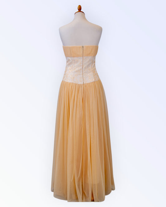 Festive maxi dress with peach tulle skirt