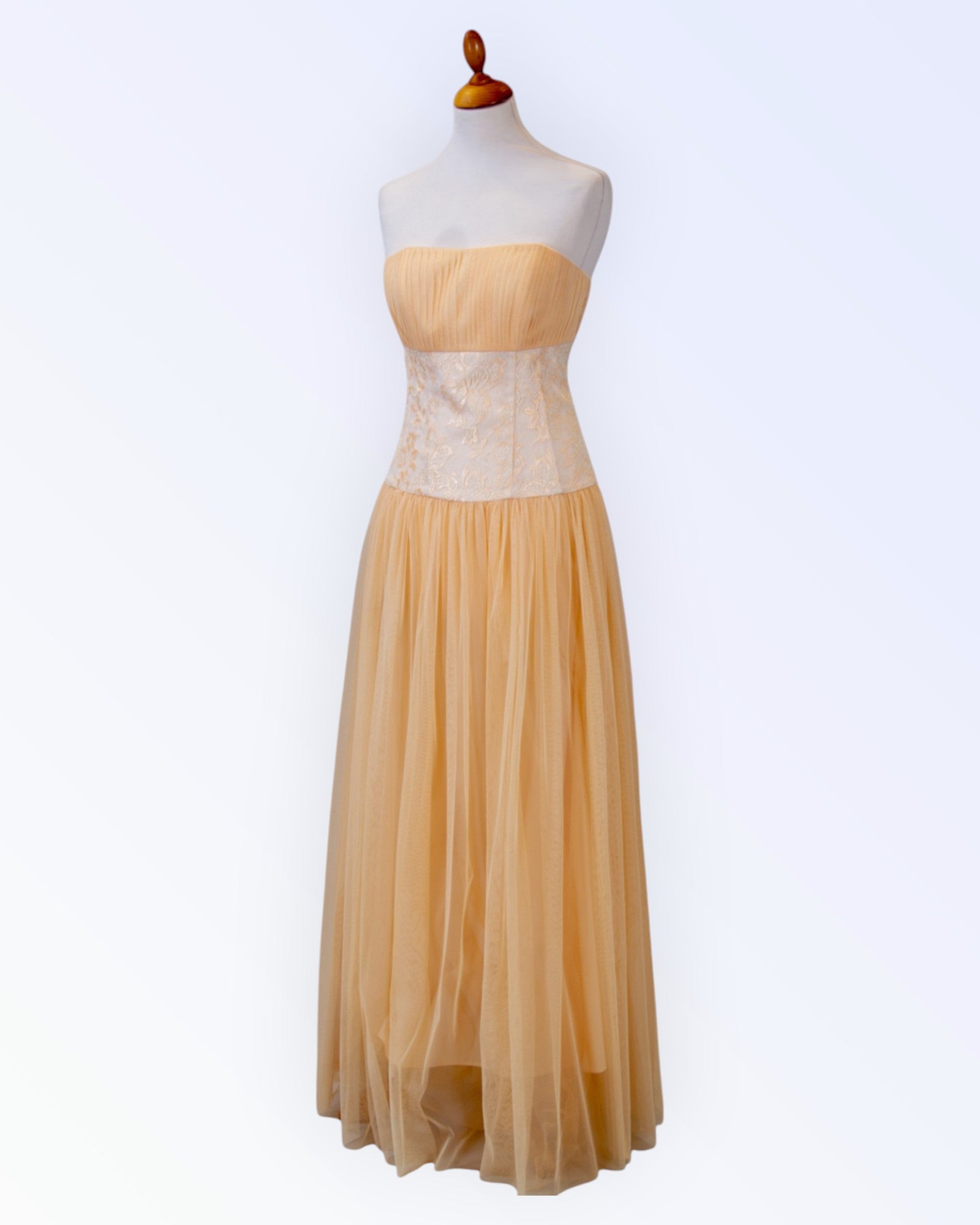 Festive maxi dress with peach tulle skirt
