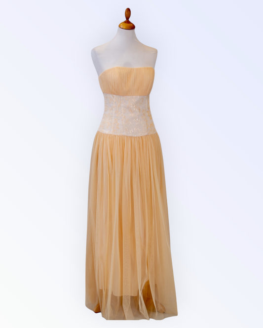 Festive maxi dress with peach tulle skirt