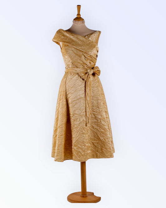 Yellow taffeta asymmetric cocktail dress