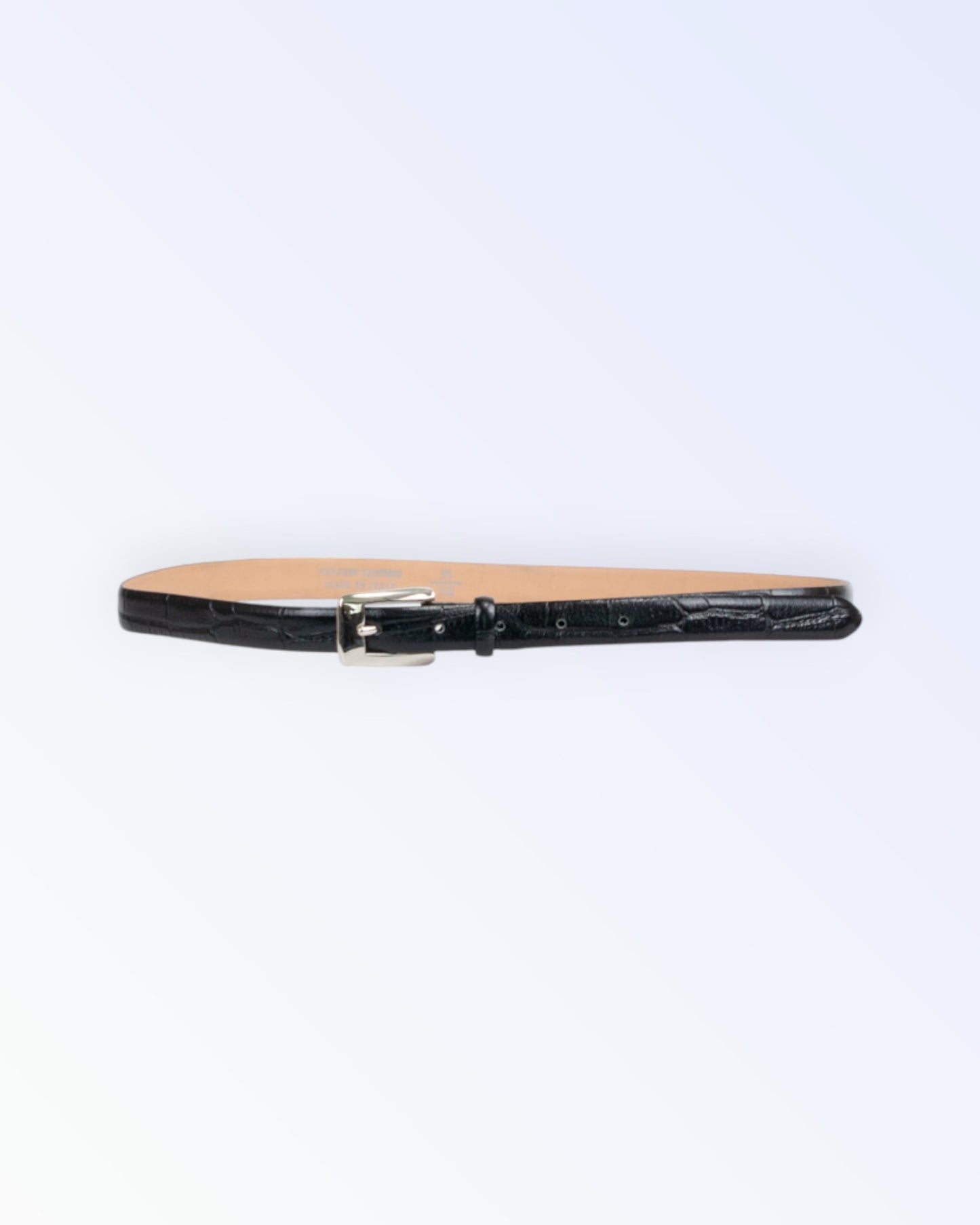 Black genuine leather narrow belt