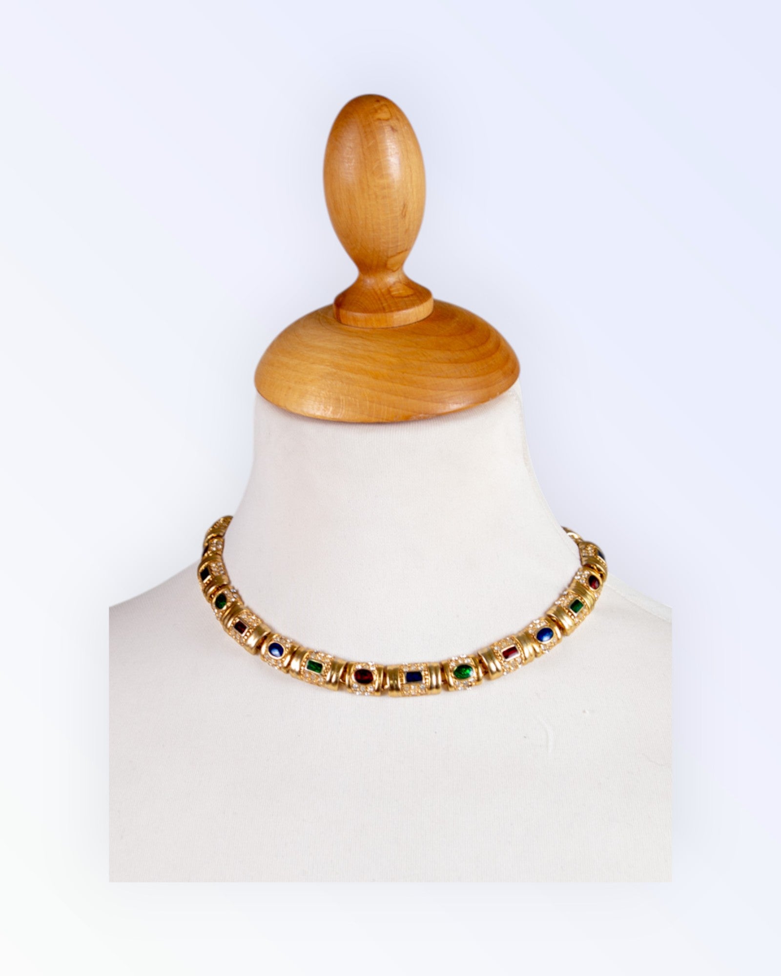 Massive gold-plated necklace with colorful enamel and small stones