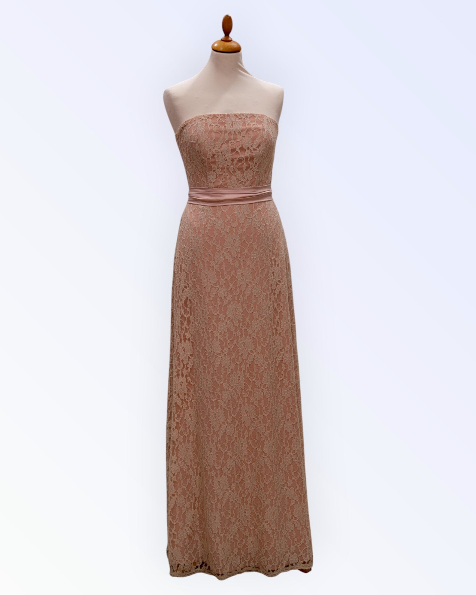 Beige lace long formal dress