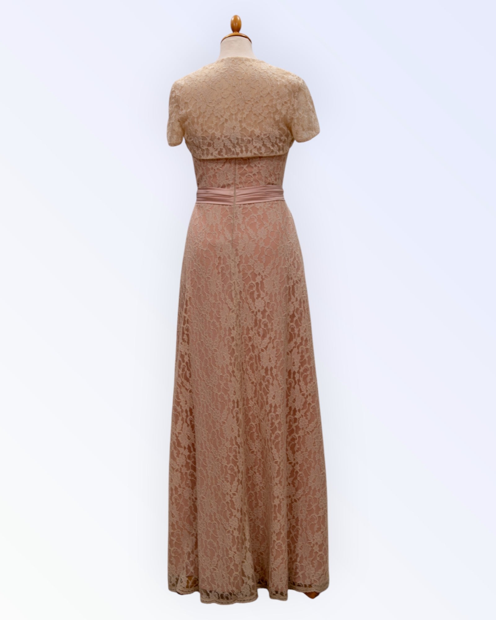 Beige lace long formal dress