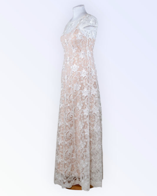 Sheer tulle lace wedding dress with sequins