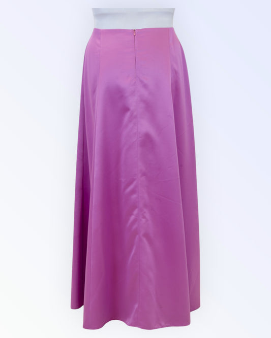 Long festive light purple satin skirt