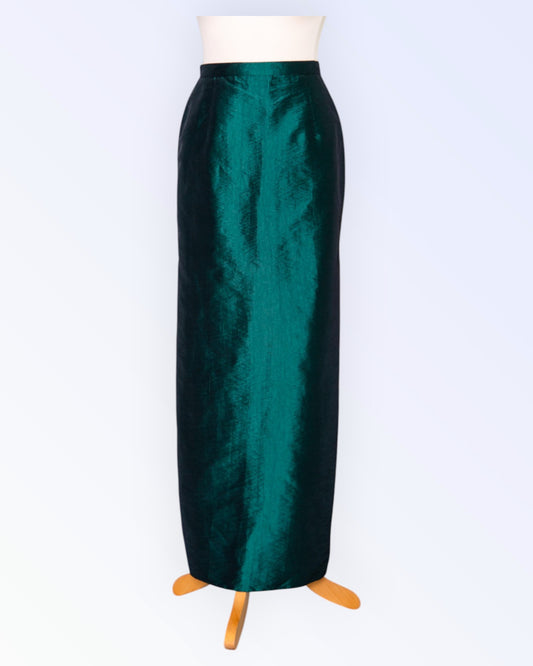 Dark green long taffeta skirt
