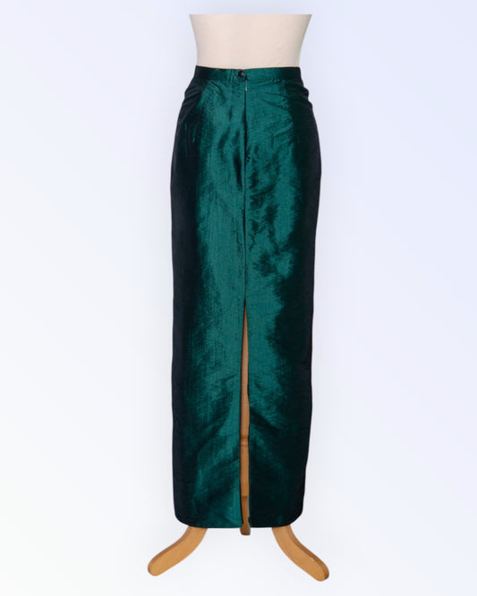 Dark green long taffeta skirt