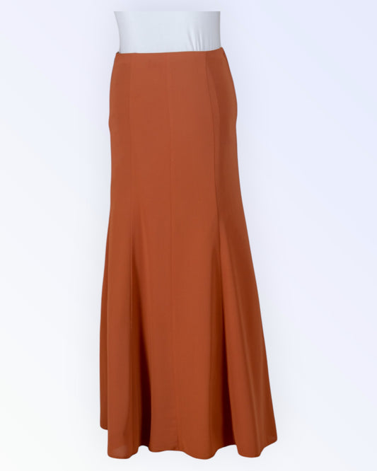 Long rust-brown chiffon skirt