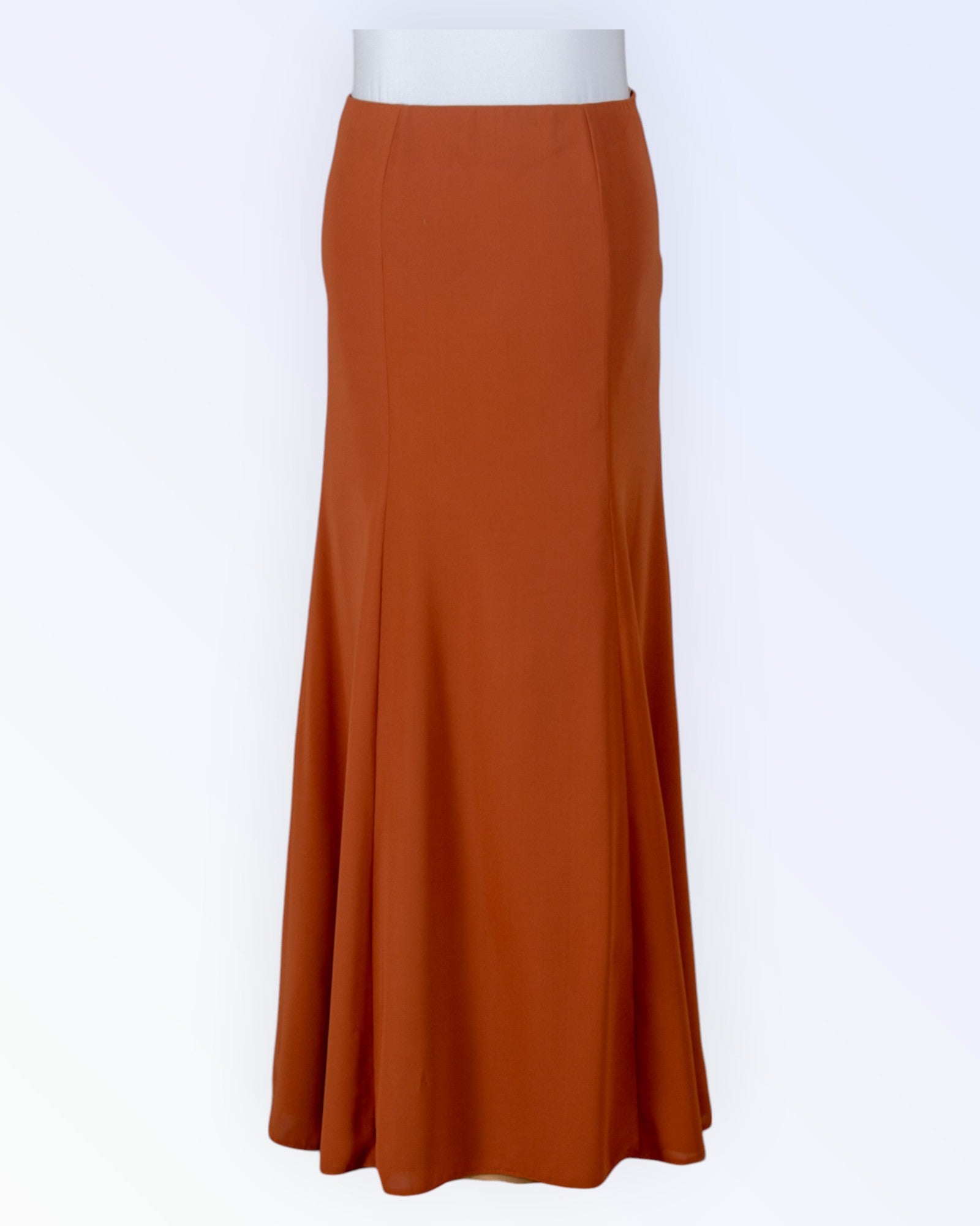 Long rust-brown chiffon skirt