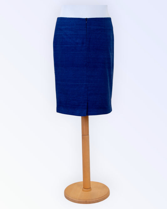 Classic straight-cut blue silk skirt