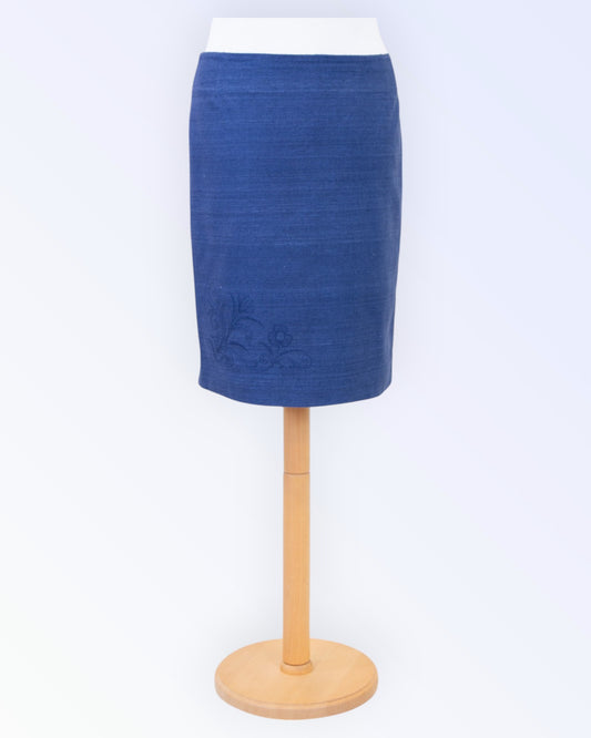 Classic straight-cut blue silk skirt