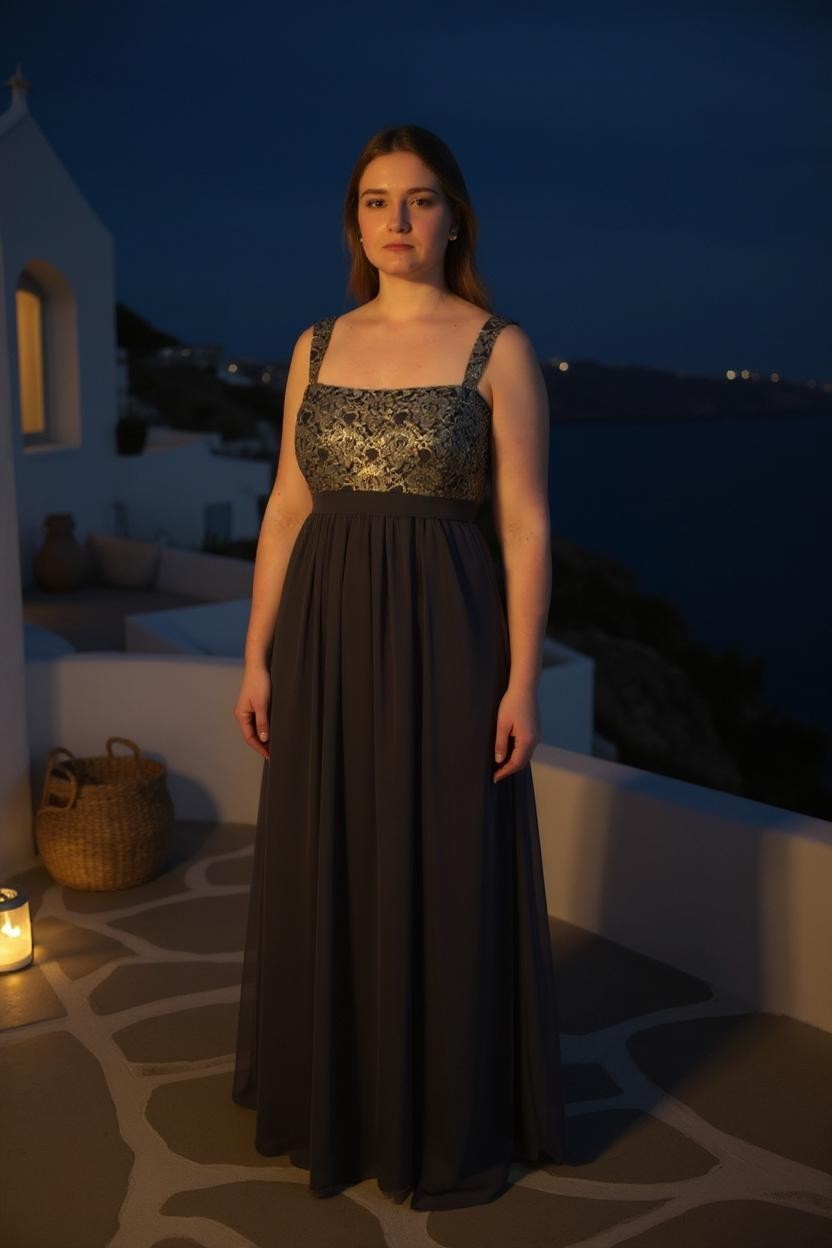 Grey chiffon empire-cut long formal dress