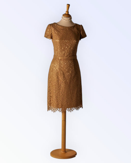 Classic straight-cut light brown lace dress