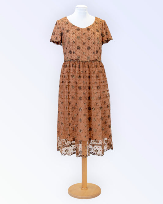 Festive dress made of brown glittering lace