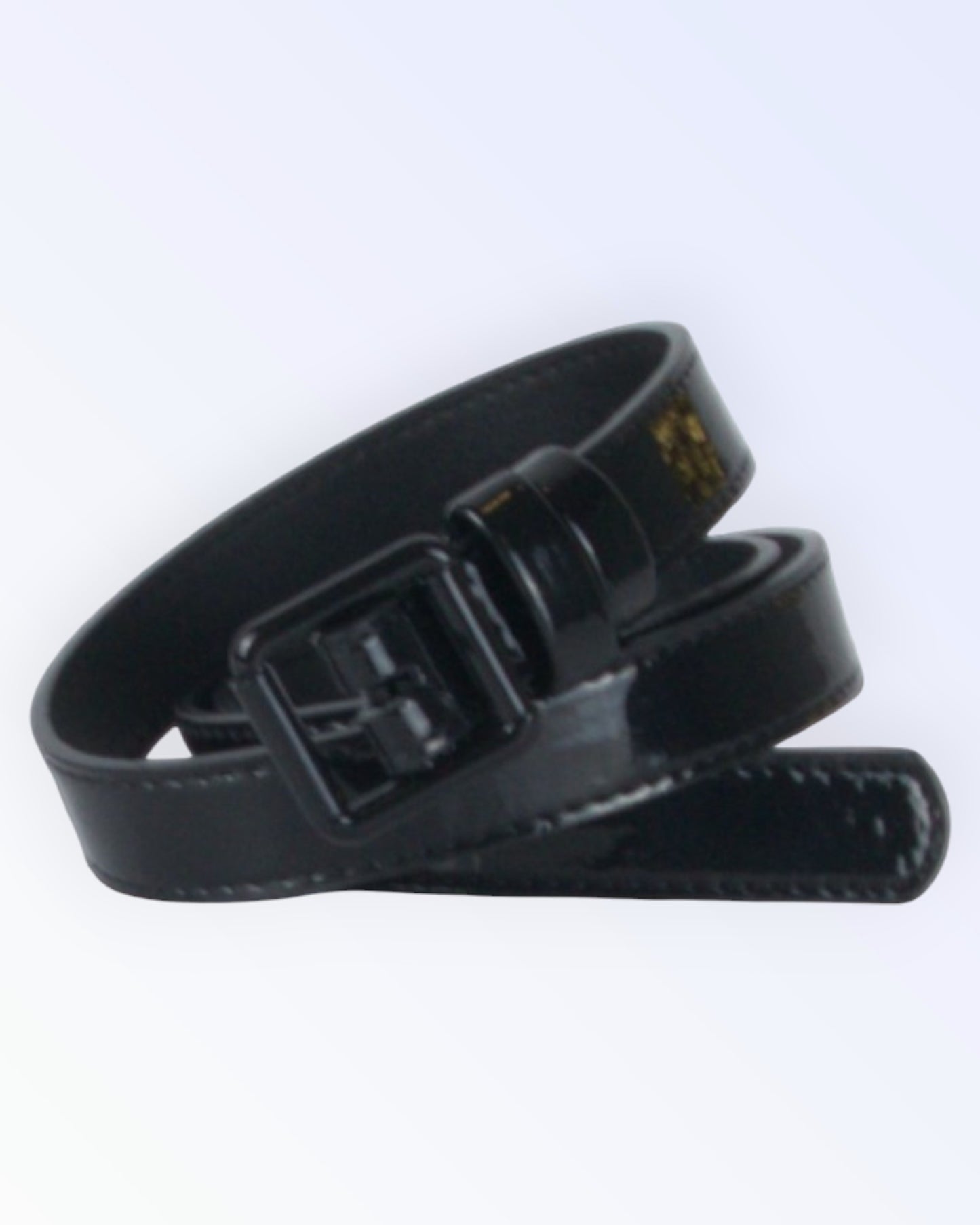 Black narrow faux leather belt