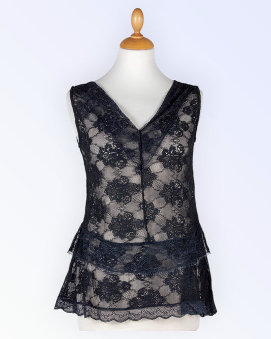 Save the Queen black lace peplum top