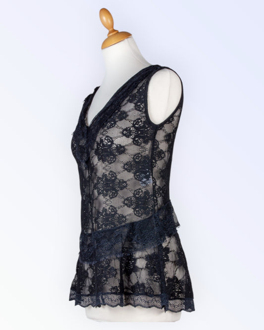 Save the Queen black lace peplum top
