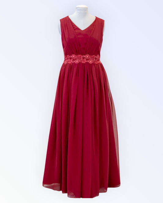 Long red chiffon formal dress