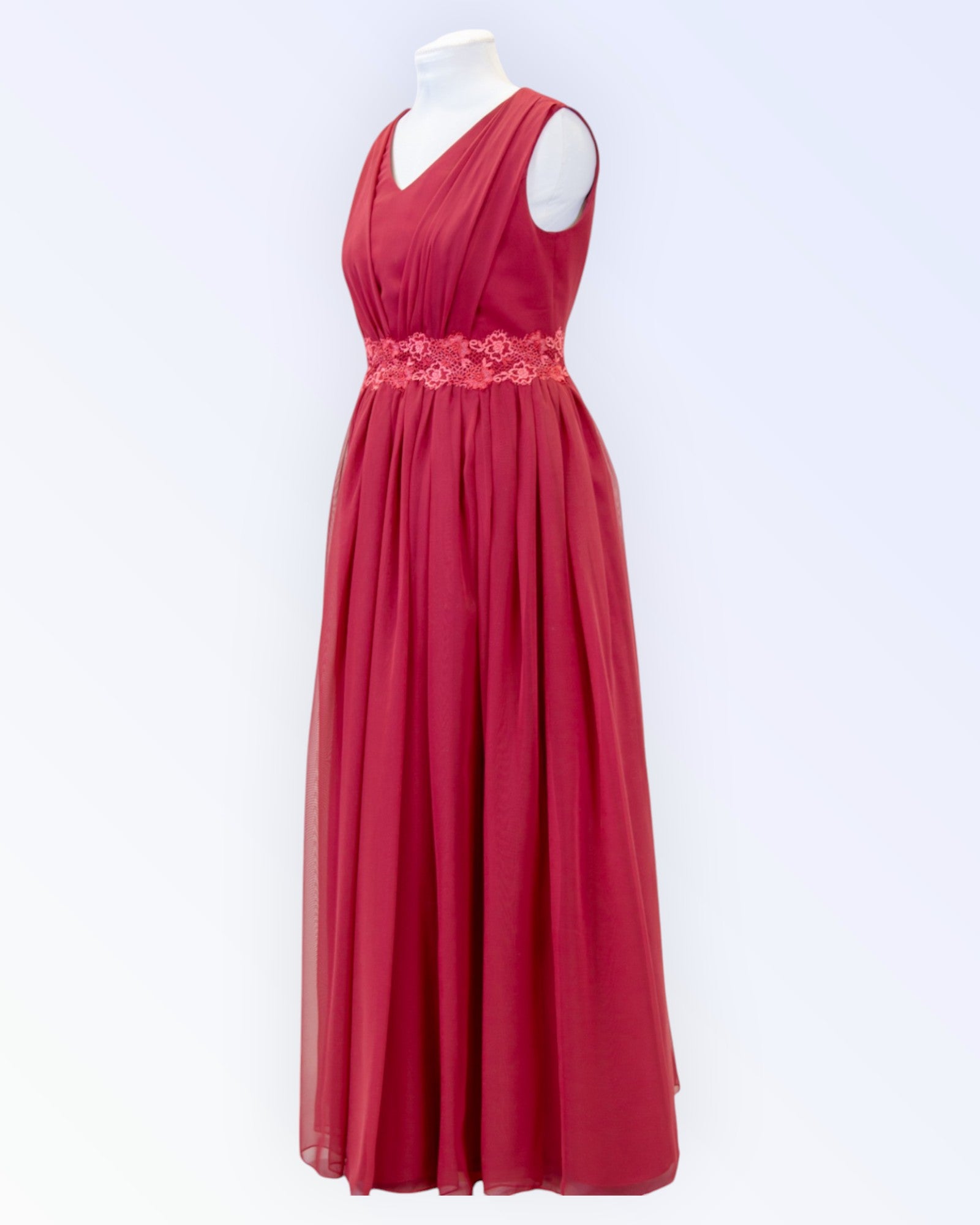 Long red chiffon formal dress