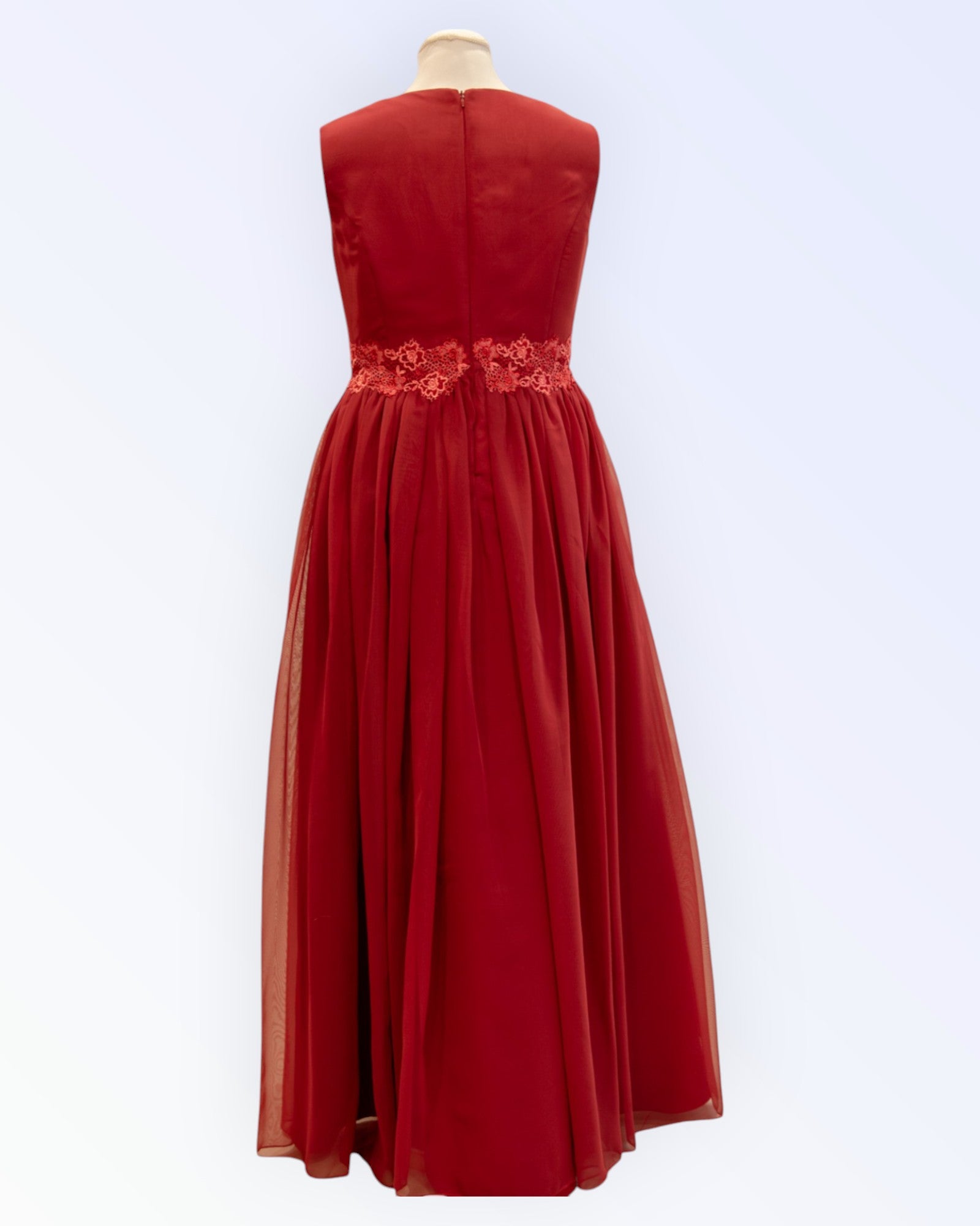 Long red chiffon formal dress