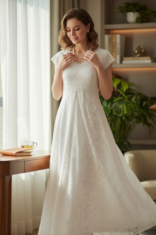 White lace empire-cut wedding dress