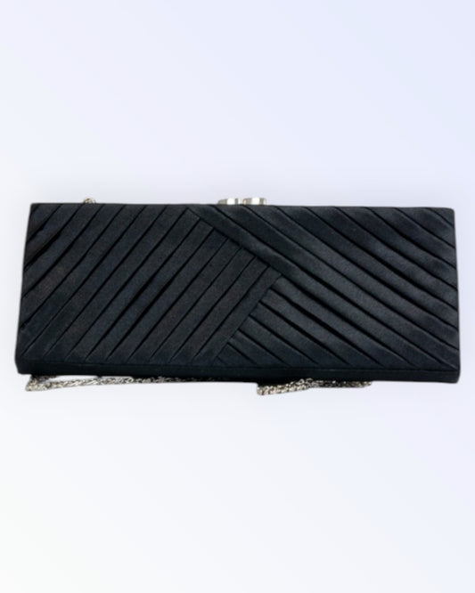 Black satin evening handbag