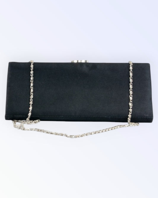 Black satin evening handbag
