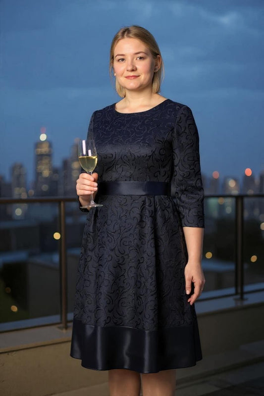 Navy blue jacquard dress