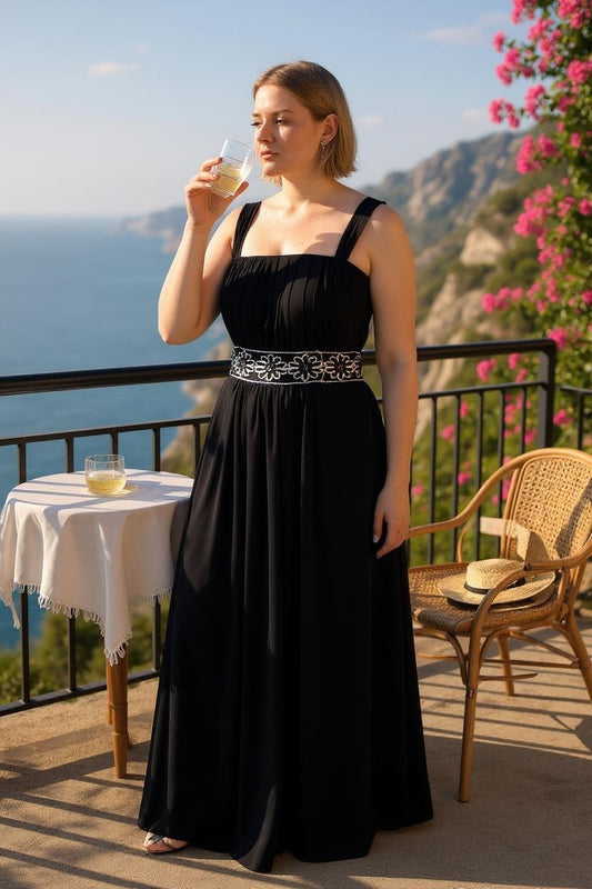 Black chiffon long formal dress