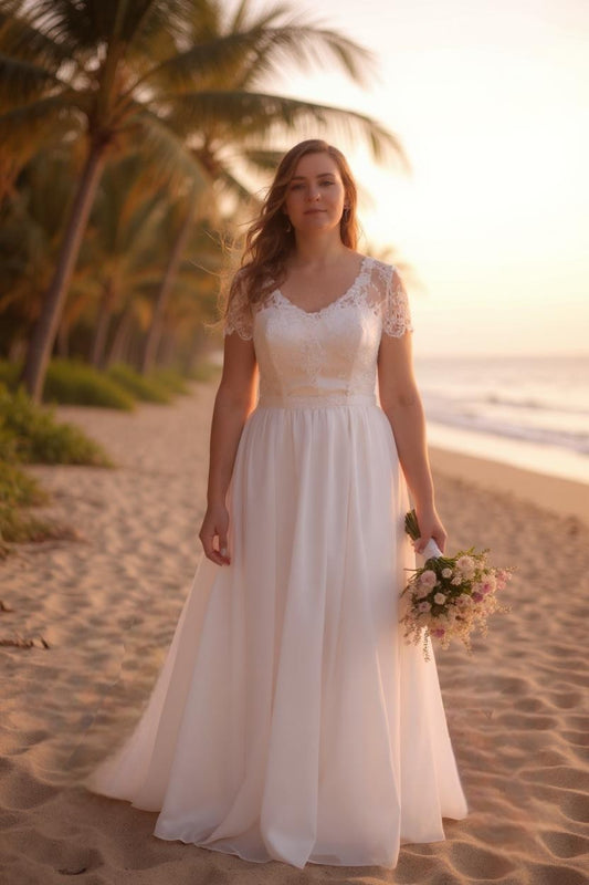 Off-white chiffon wedding dress