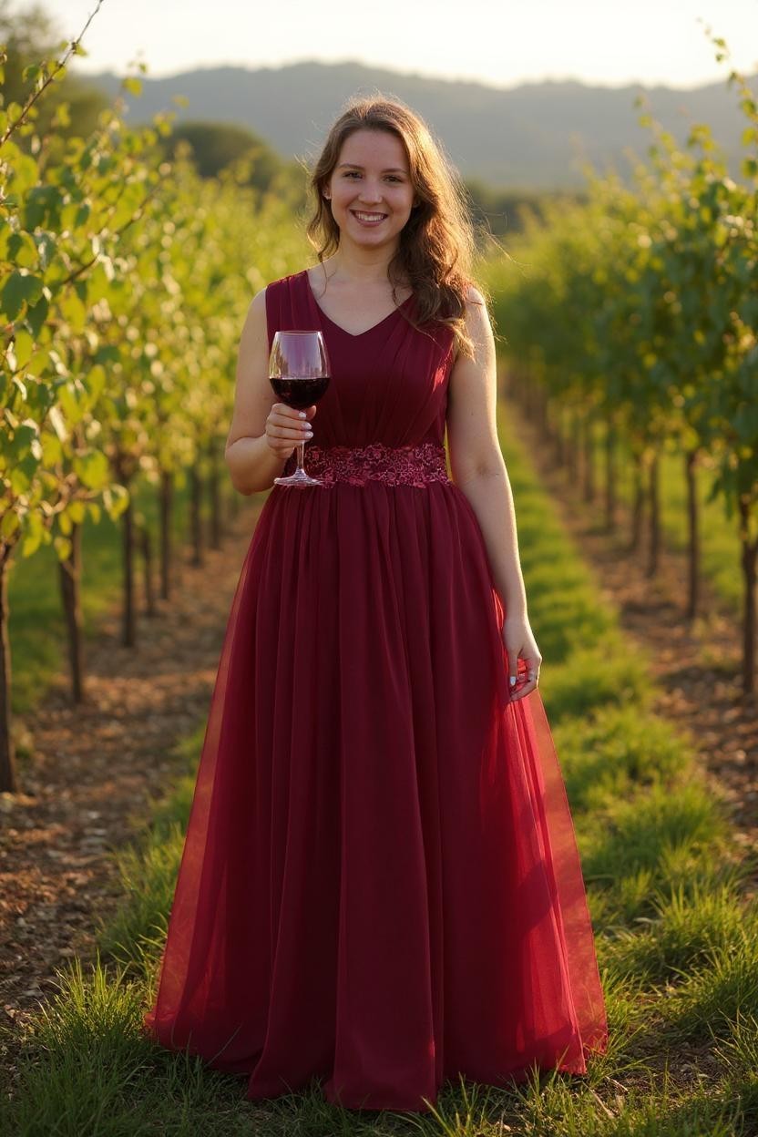 Long red chiffon formal dress