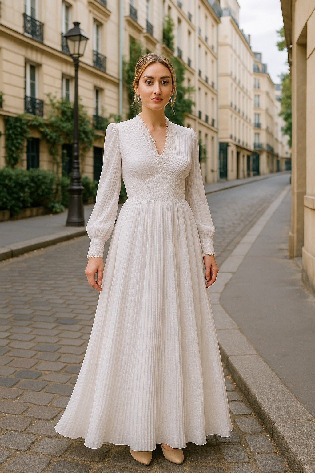 White vintage-style wedding dress