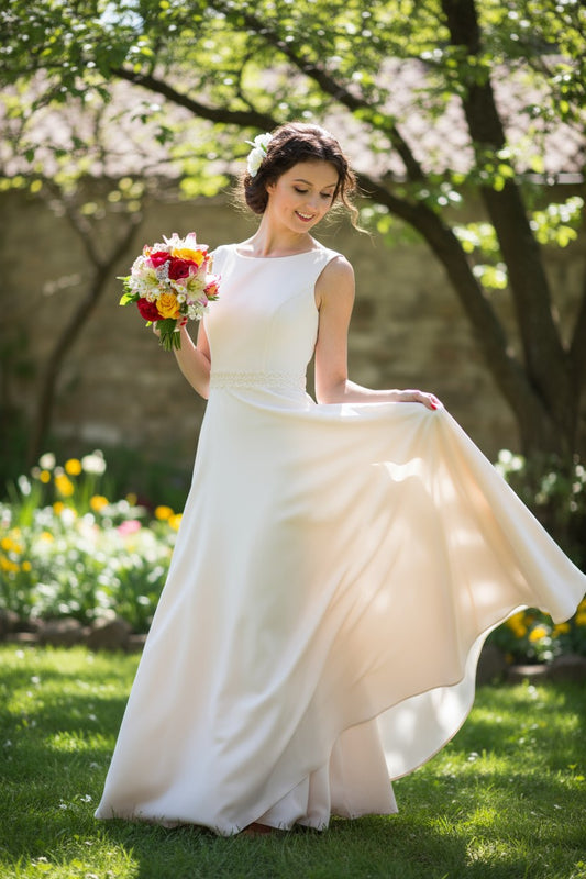 Minimalist natural white wedding dress