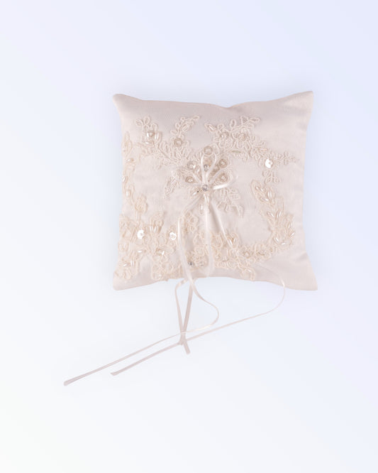 Natural white thin lace covered ring pillow