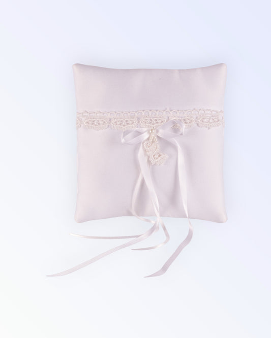 White satin ring pillow