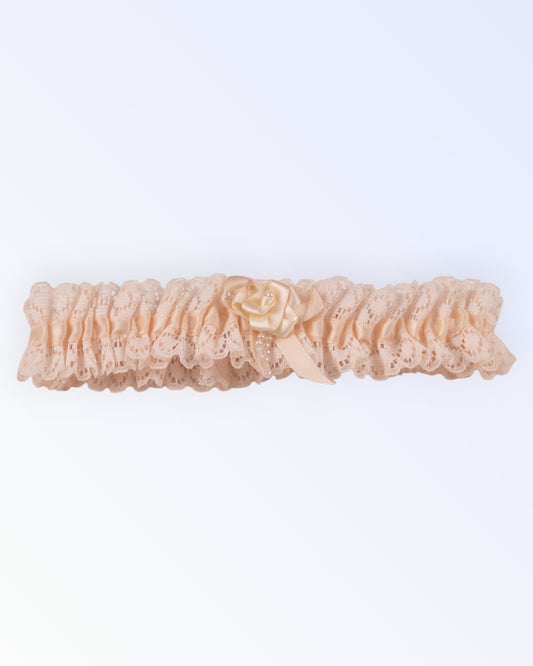 Peach-toned lace garter