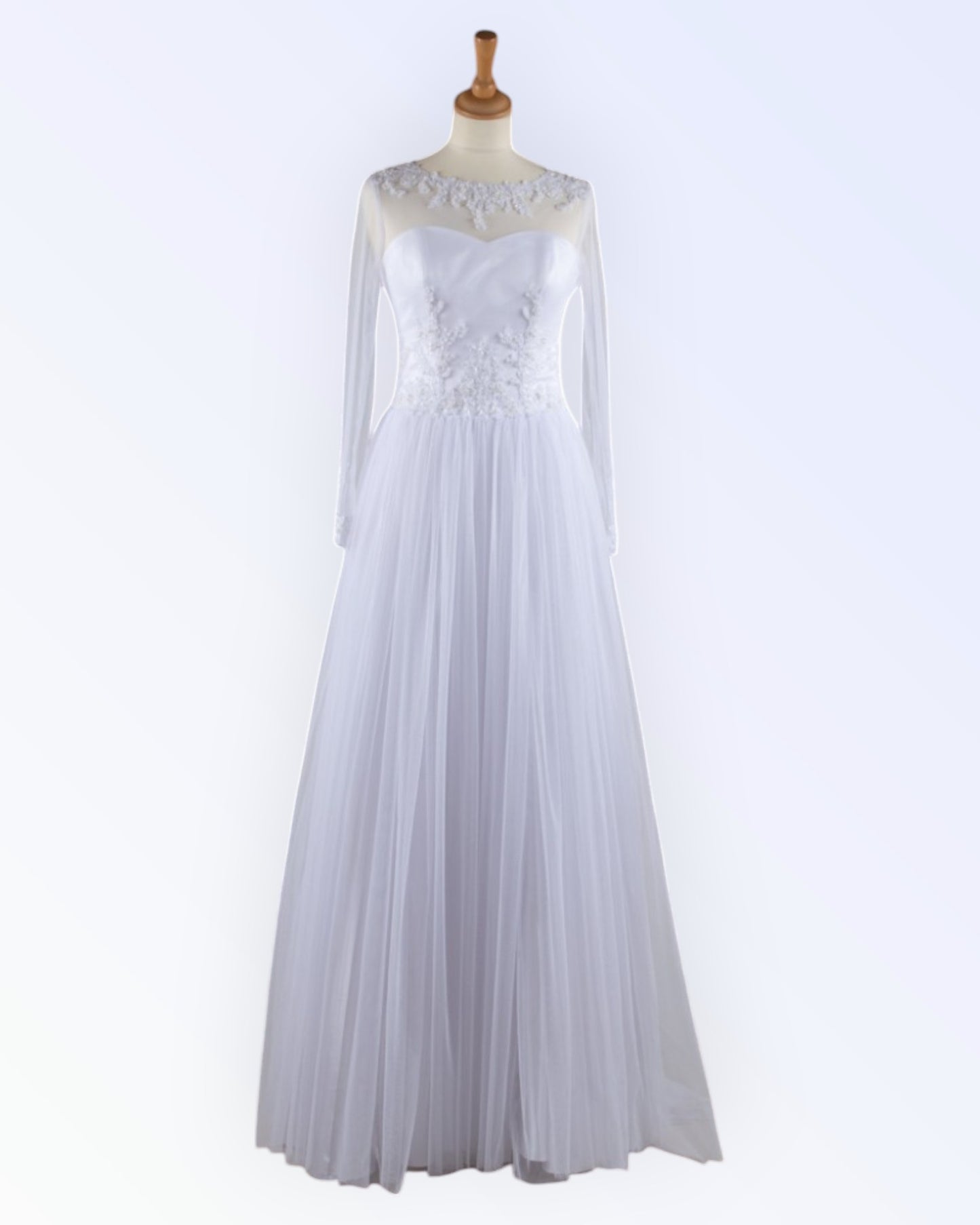 White tulle wedding dress with train
