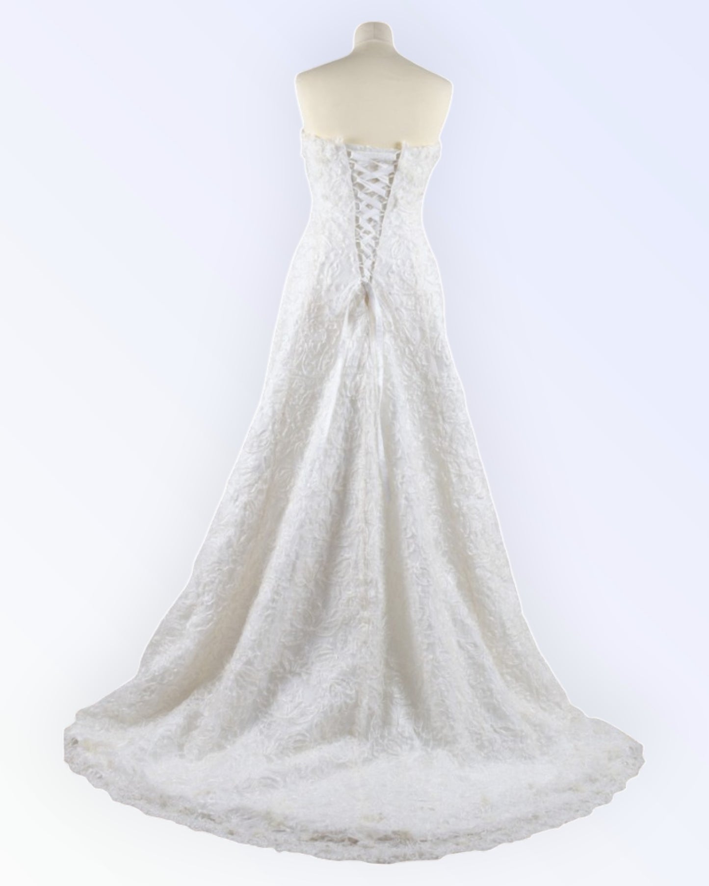 Off-white lace wedding dress with train