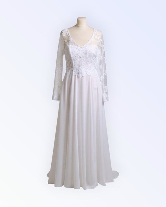 White chiffon wedding dress