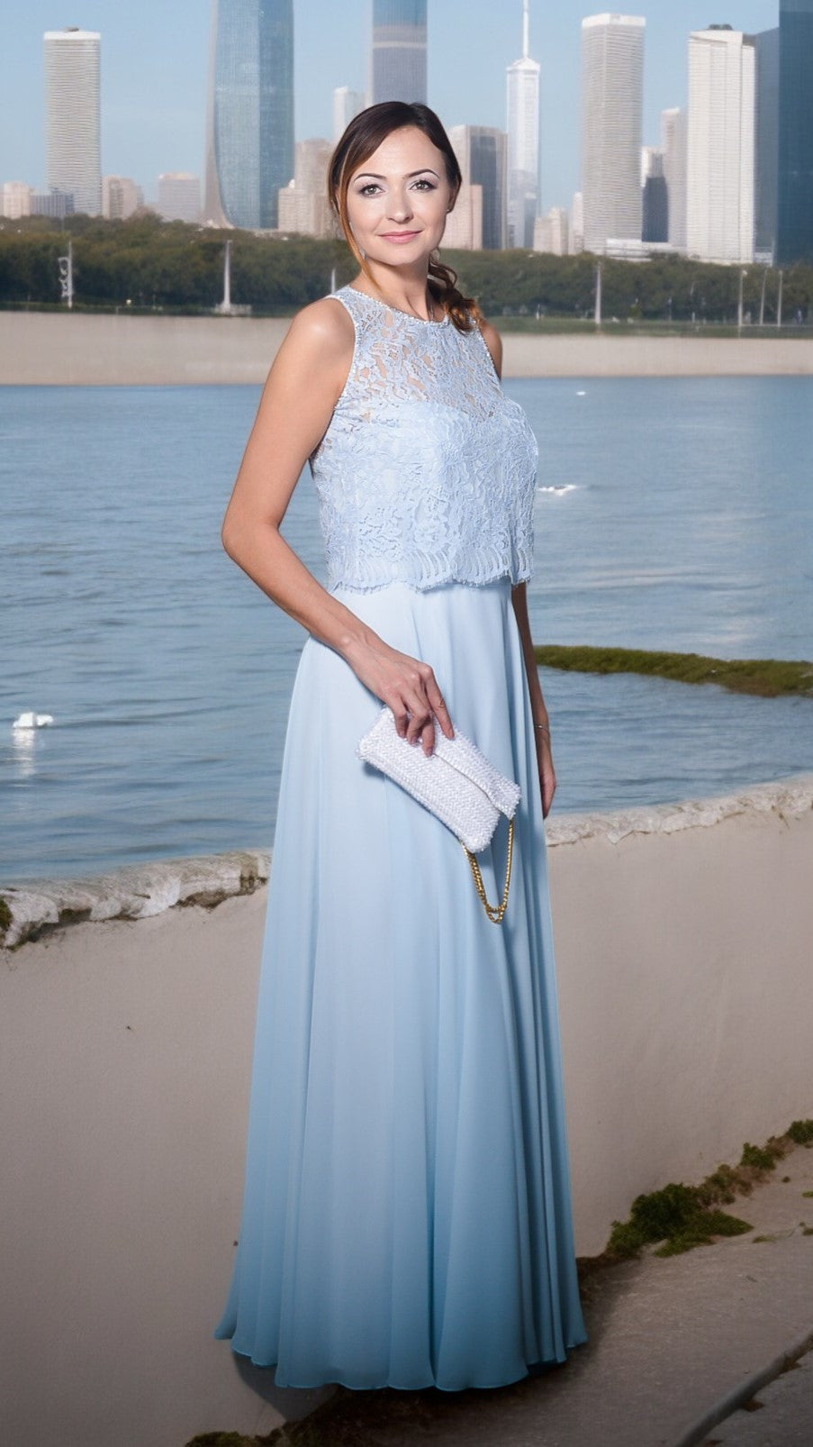 Light blue chiffon long formal dress