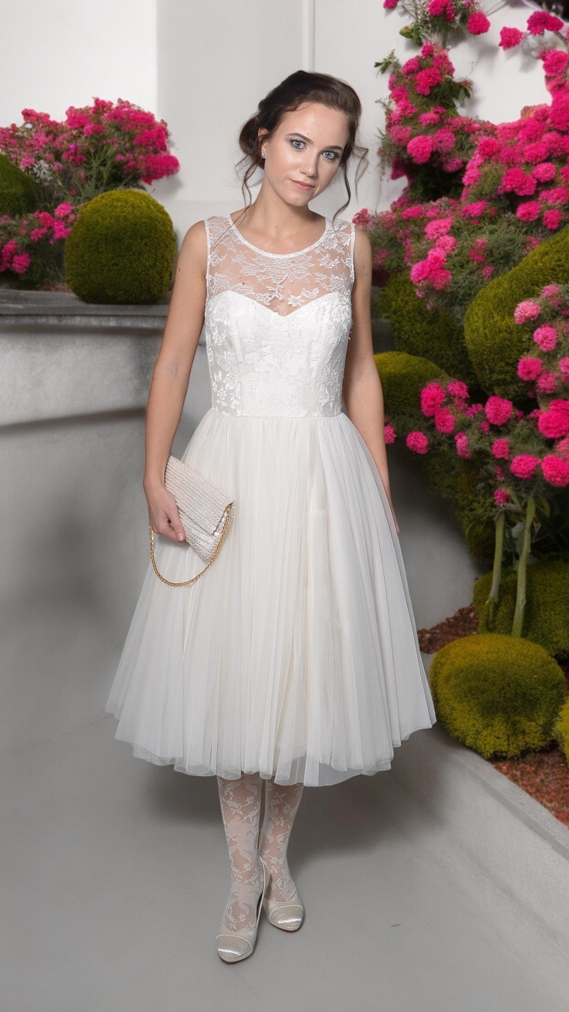 Off-white dress with fluffy tulle skirt