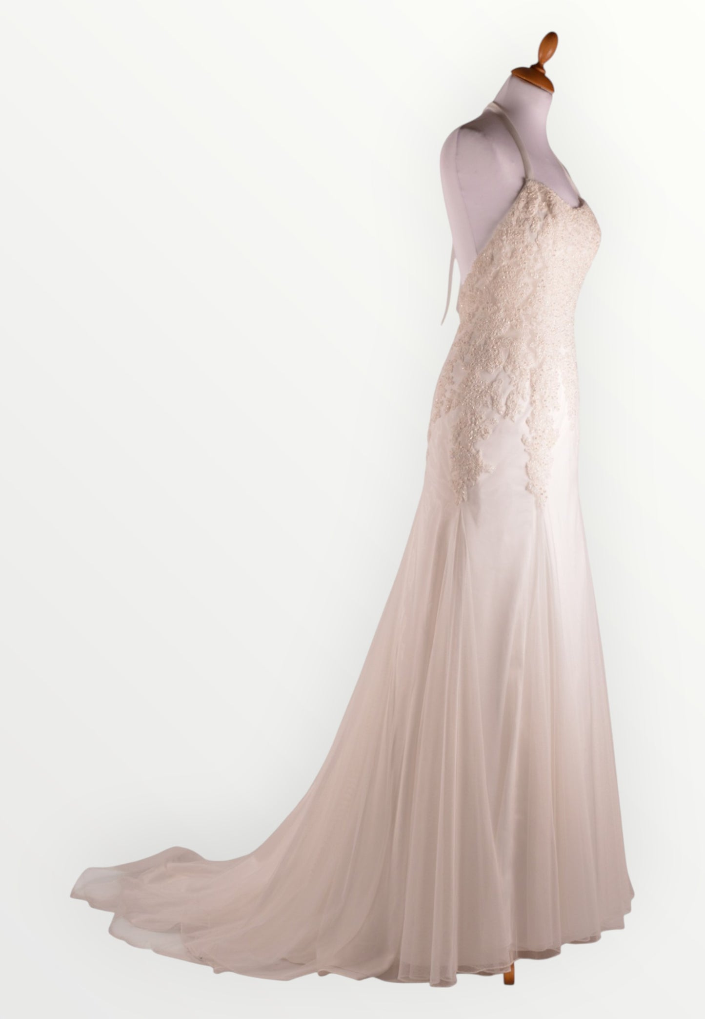 Off-white tulle wedding dress with train
