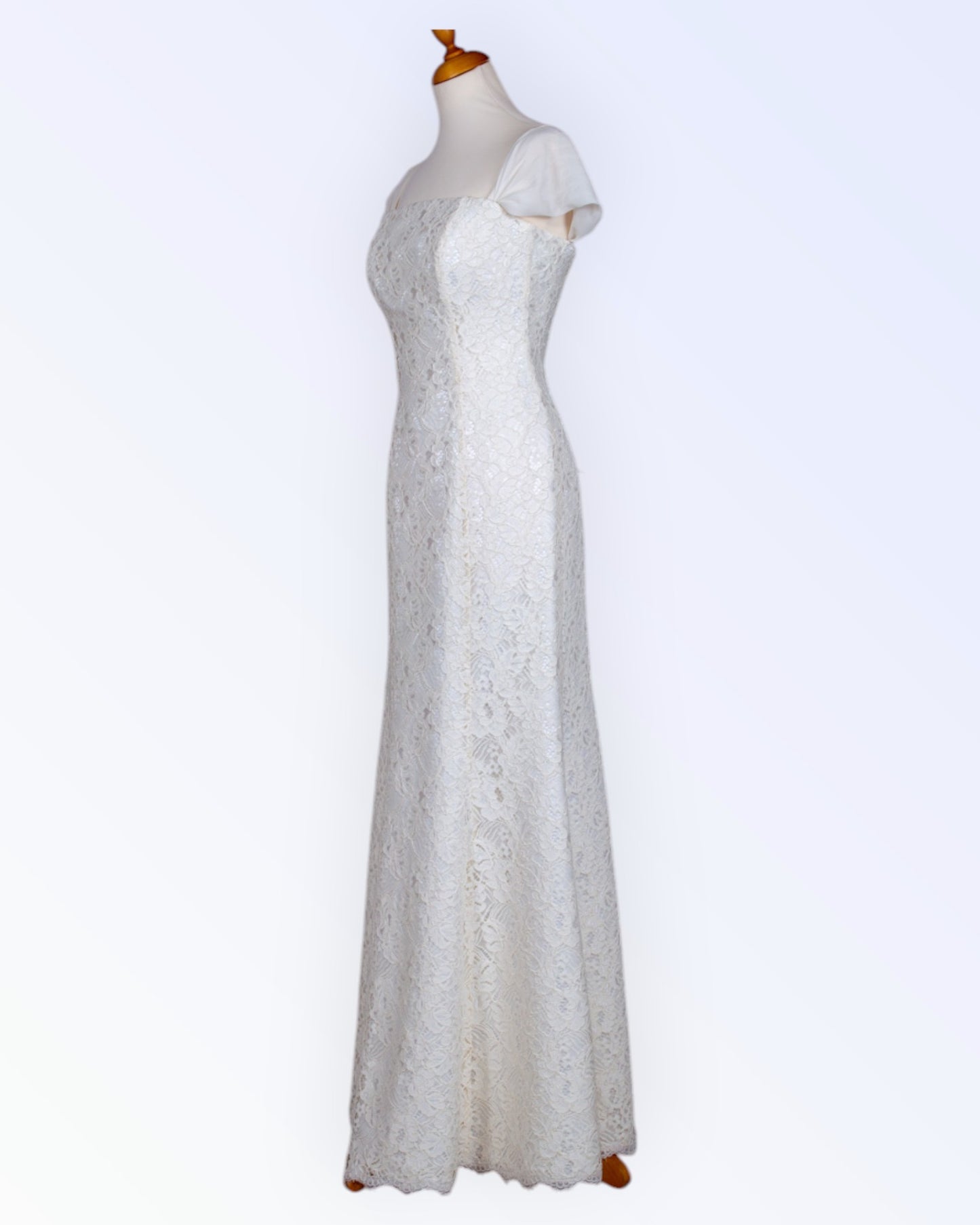 Off-white lace wedding dress